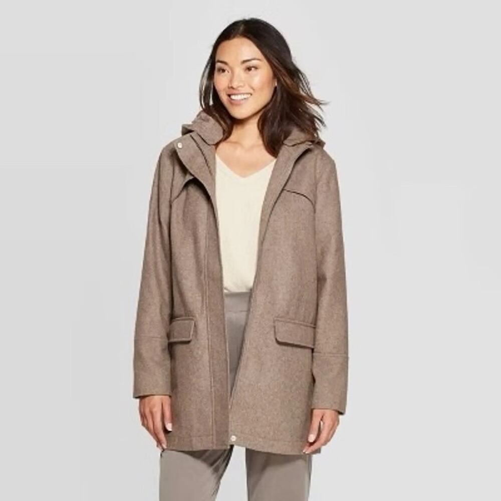 A New Day Women's Brown Wool Blend Hooded Anorak Coat - Size XL
b86